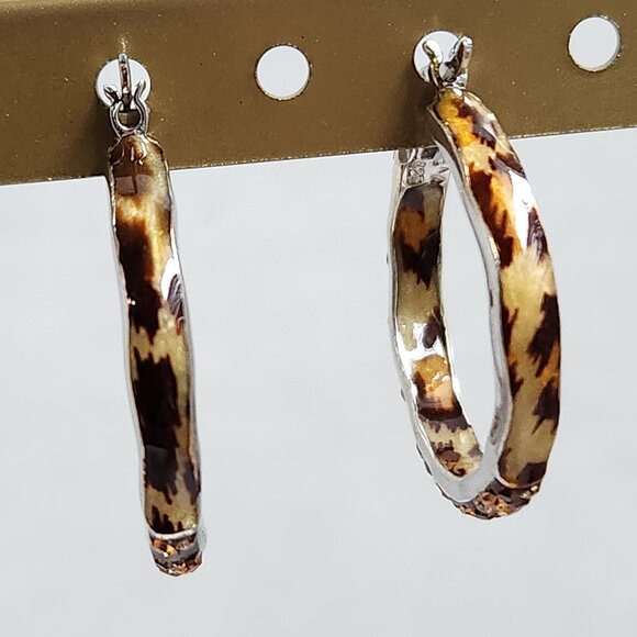 2013 925 Silver VTG Signed SIGAL Gemstone & Leopard Inside Out Hoop Earrings - Picture 13 of 14